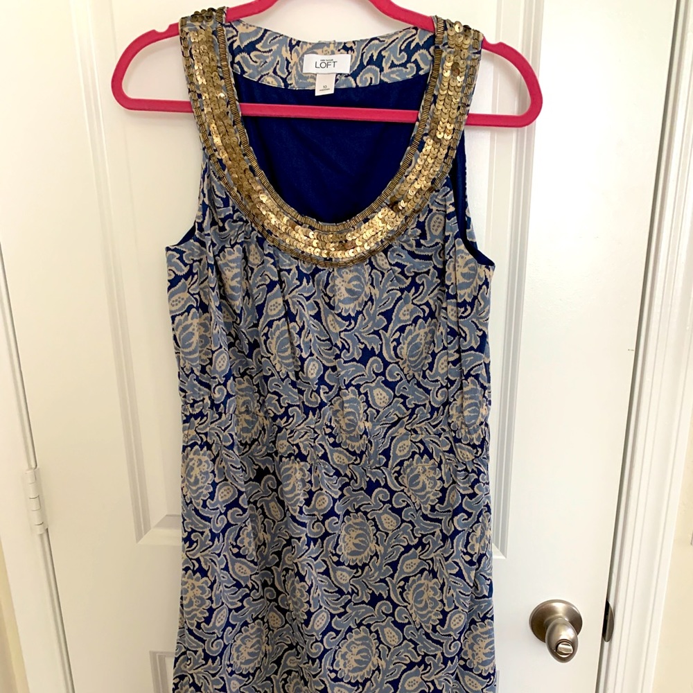 LOFT Blue/Cream Sleeveless Dress Size 10
